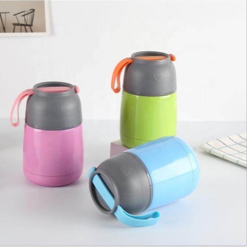 Portable Handle Kids School Thermos Soup Cup 420ml Stainless Steel Food Far Flask Lunch Box With Spoon