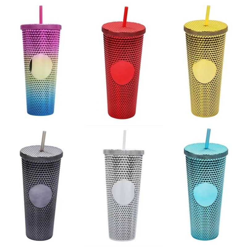 New Large Double Wall Capacity Studded Pinch Cup 22OZ Fashion Creative AS Straw Durian Plastic Cup