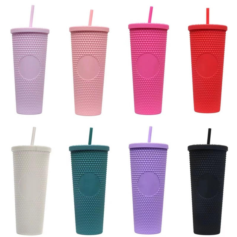 New Large Double Wall Capacity Studded Pinch Cup 22OZ Fashion Creative AS Straw Durian Plastic Cup