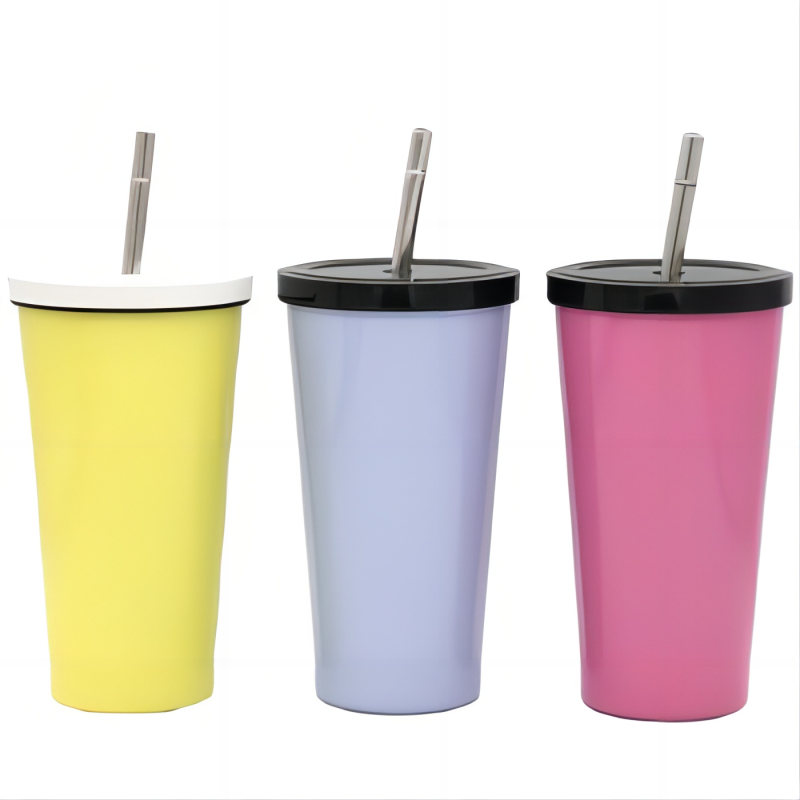 Double Wall Coffee Tumbler Wholesale Bulk Customize Tumbler Stainless Steel Sippy Cup with Lid and Straw