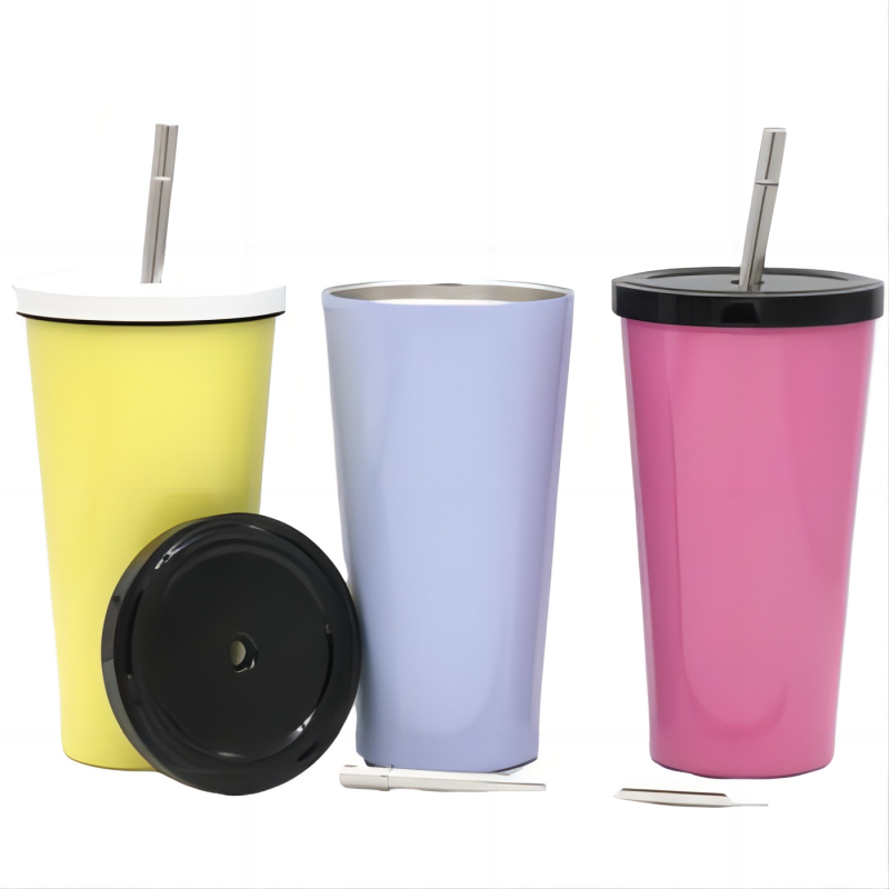 Double Wall Coffee Tumbler Wholesale Bulk Customize Tumbler Stainless Steel Sippy Cup with Lid and Straw