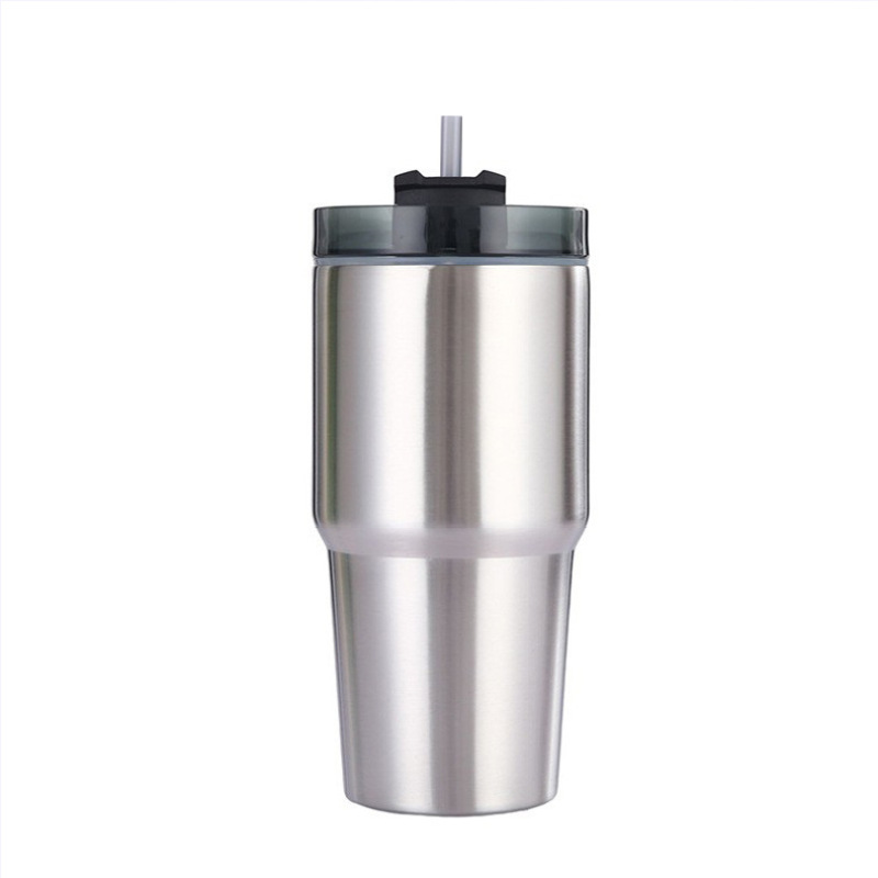 Двойная чашка-термос из нержавеющей стали, стакан из нержавеющей стали, изолированная кофейная кружка с соломинкой