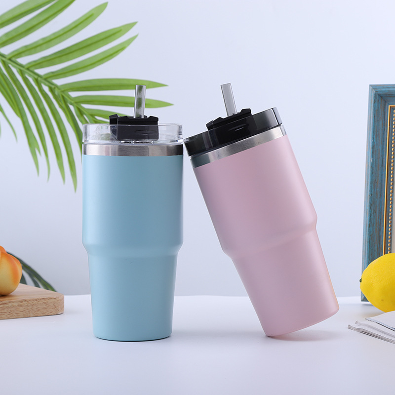 Двойная чашка-термос из нержавеющей стали, стакан из нержавеющей стали, изолированная кофейная кружка с соломинкой