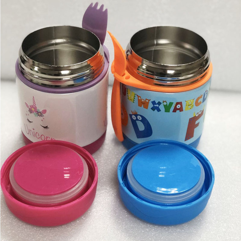 12oz Double-wall Vacuum Insulated Soup Jar Stainless Steel Kid Food Jar Thermos Lunch Box With Spoon And Fork