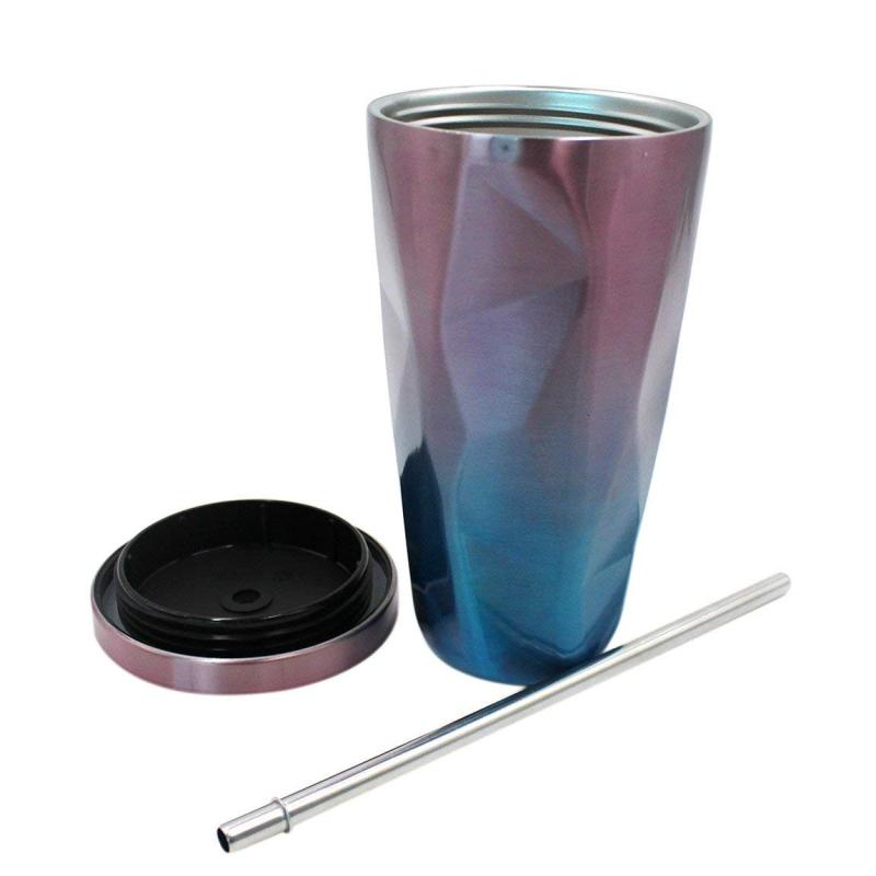 Diamond shaped stainless steel travel fashion vacuum Sublimation cup kettle with straw