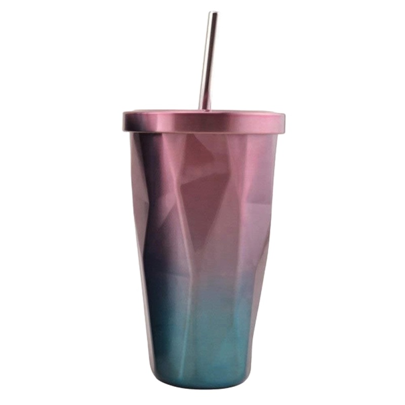 Diamond shaped stainless steel travel fashion vacuum Sublimation cup kettle with straw