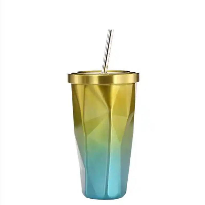 Diamond shaped stainless steel travel fashion vacuum Sublimation cup kettle with straw