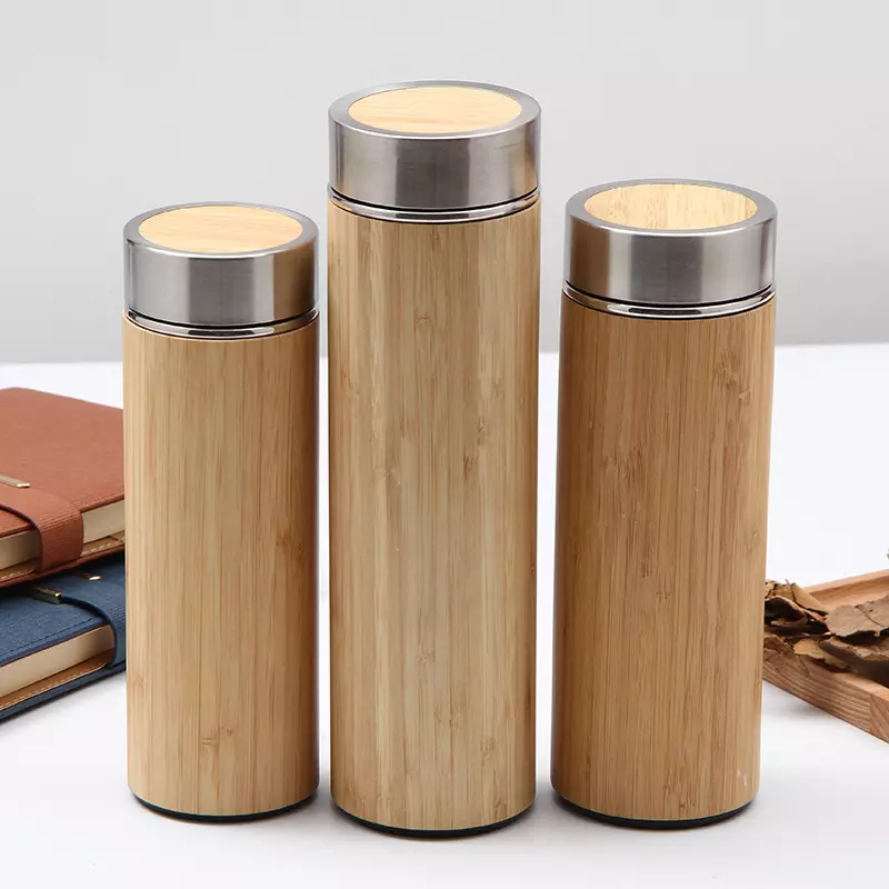 17oz Double Walled Vacuum Insulated Stainless Steel Travel Tea Mug Bamboo Tea Tumbler Infuser Bottle
