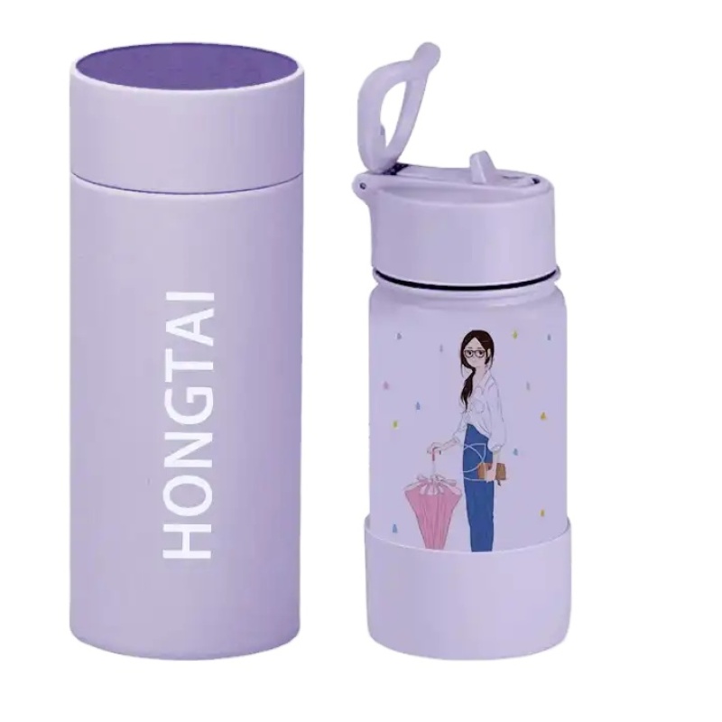 Newly designed custom stainless steel vacuum insulated children's cartoon straw bottle
