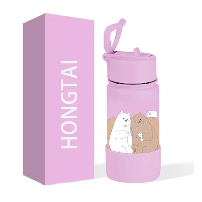 Newly designed custom stainless steel vacuum insulated children's cartoon straw bottle