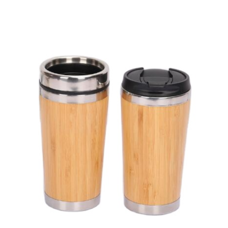 400ml Stainless Steel Tumbler  Bamboo Surface Travel Coffee Mug