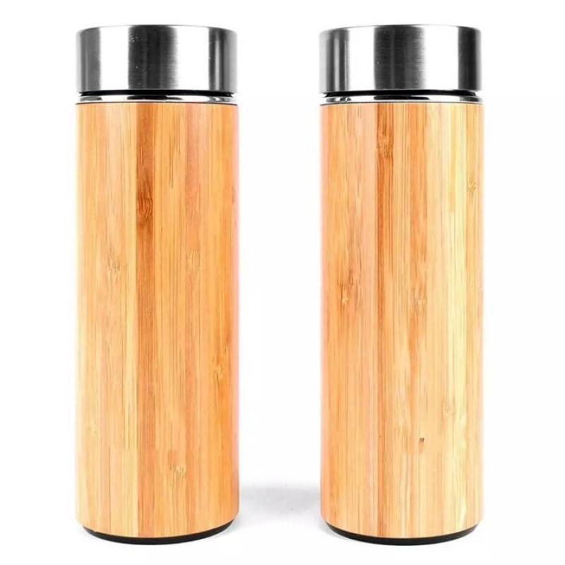 Eco-friendly Bamboo Cup  Double Wall Tea Infuser Insulated Vacuum Stainless Steel Bamboo Lid Water Bottle