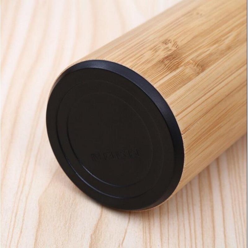 Eco-friendly Bamboo Cup  Double Wall Tea Infuser Insulated Vacuum Stainless Steel Bamboo Lid Water Bottle