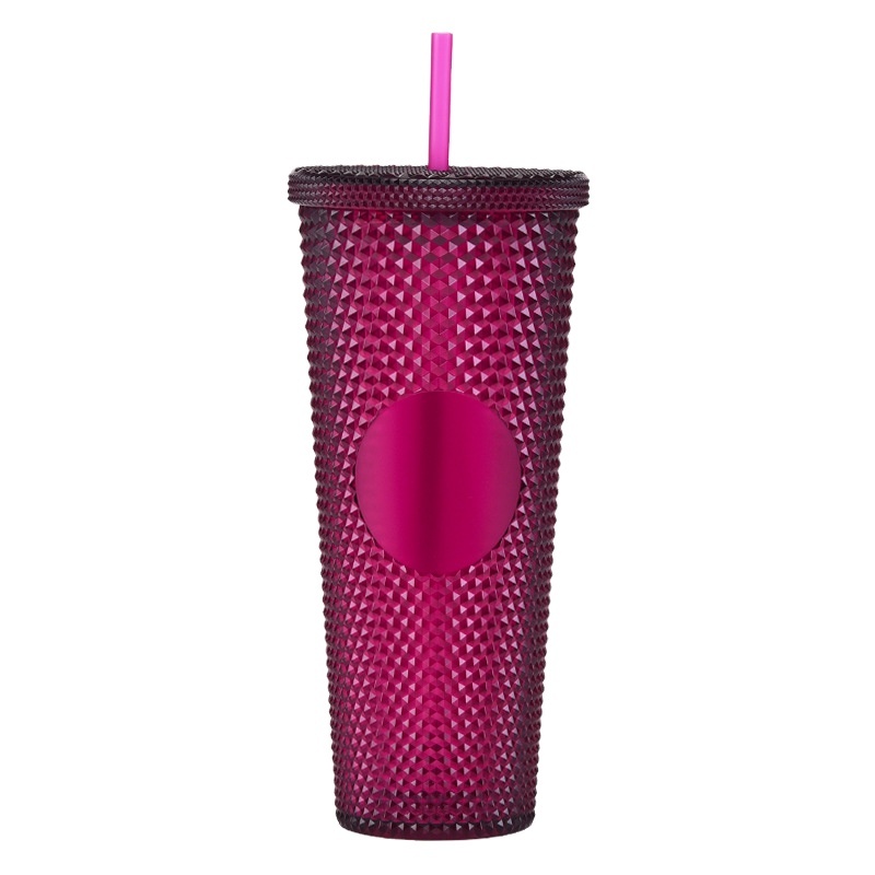 Wholesale Customized BPA-FREE  24oz double wall plastic coffee mugs mesh Mosaic tumbler coffee cups with straws for beveragess