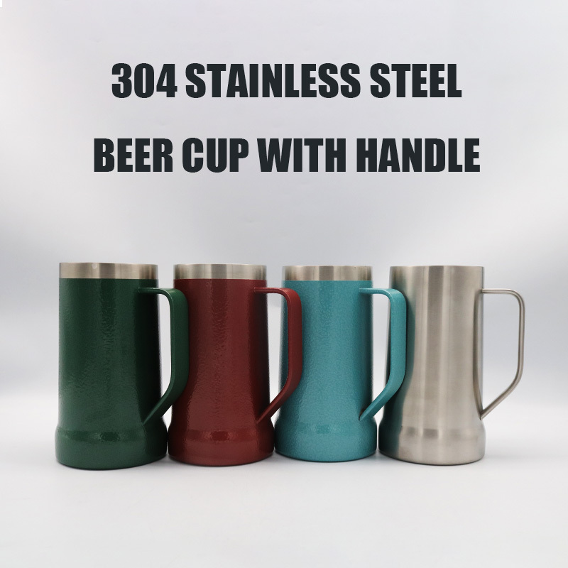Double Wall New design Custom Logo Beer Mug Thermal Stainless Steel Tumbler Cup with  Handle