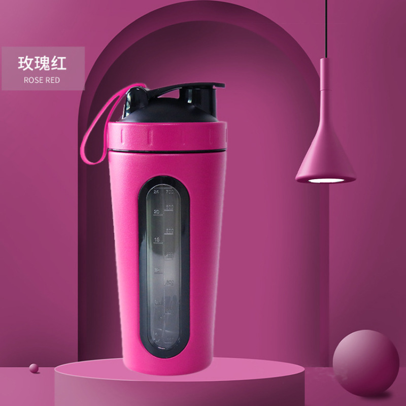 Eco-friendly Stainless Steel Single Wall Sport Flask Protein Flask With Blender And visible Window For GYM Shaker Water Bottle