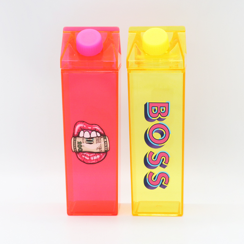 Bpa Free 500ml Plastic Clear Transparent Colored Acrylic Tumbler Milk Carton Box Water Bottle