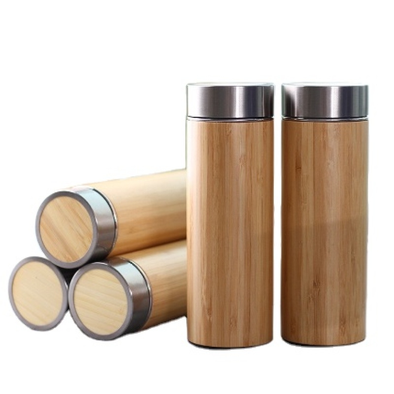 500ml Bamboo Water Bottle Double Wall  Vacuum Flask Metal