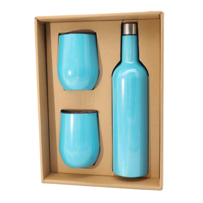 Best Gift 750ml Insulated Stainless Steel Wine Bottle And 12oz Wine Tumbler Sets With Box