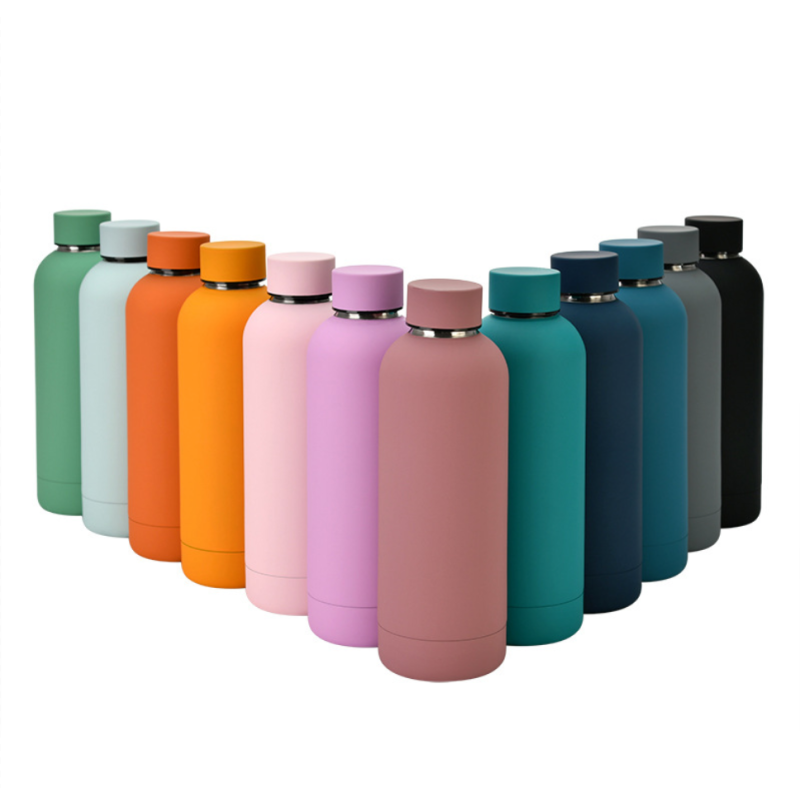 500ml Sports Water Bottle Rubber Coating Double Wall Vacuum Flask Stainless Steel Insulated Water Bottle With Lid