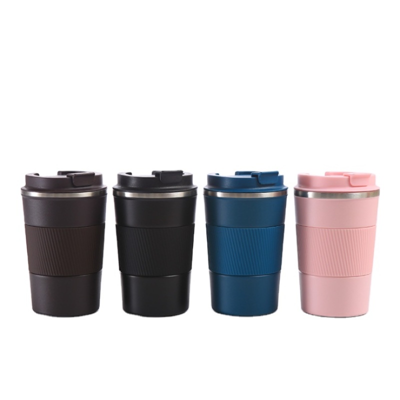 350ml Stainless Steel Insulated Tumbler Travel Coffee Mug with silicone sleeve portable outdoor car Cup with flip-open Lid