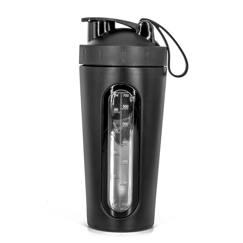 New Design Stainless Steel Single Wall Sport Flask Protein Flask With Blender And visible Window For GYM Shaker Water Bottle