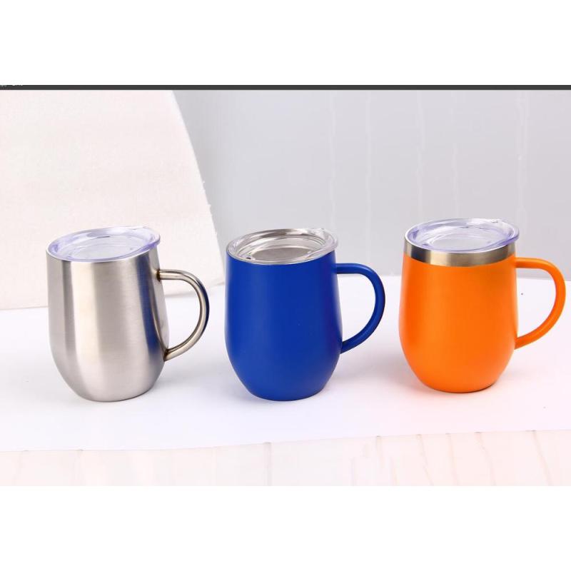 12oz double wall stainless steel ceramic coffee mug insulated egg shaped wine tumbler with handle