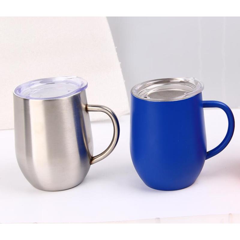 12oz double wall stainless steel ceramic coffee mug insulated egg shaped wine tumbler with handle