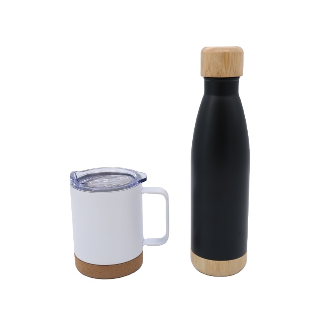 12oz Eco Friendly Double Wall Insulated Vacuum Flasks Beer Mug With Handle Lid Stainless Steel Travel Mug With Cork Bottom