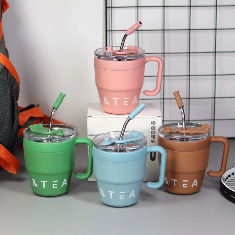 Press Type Sealed Lid Water Cup 304 Stainless Steel Liner Portable Handle Design Couple With Handle Cup