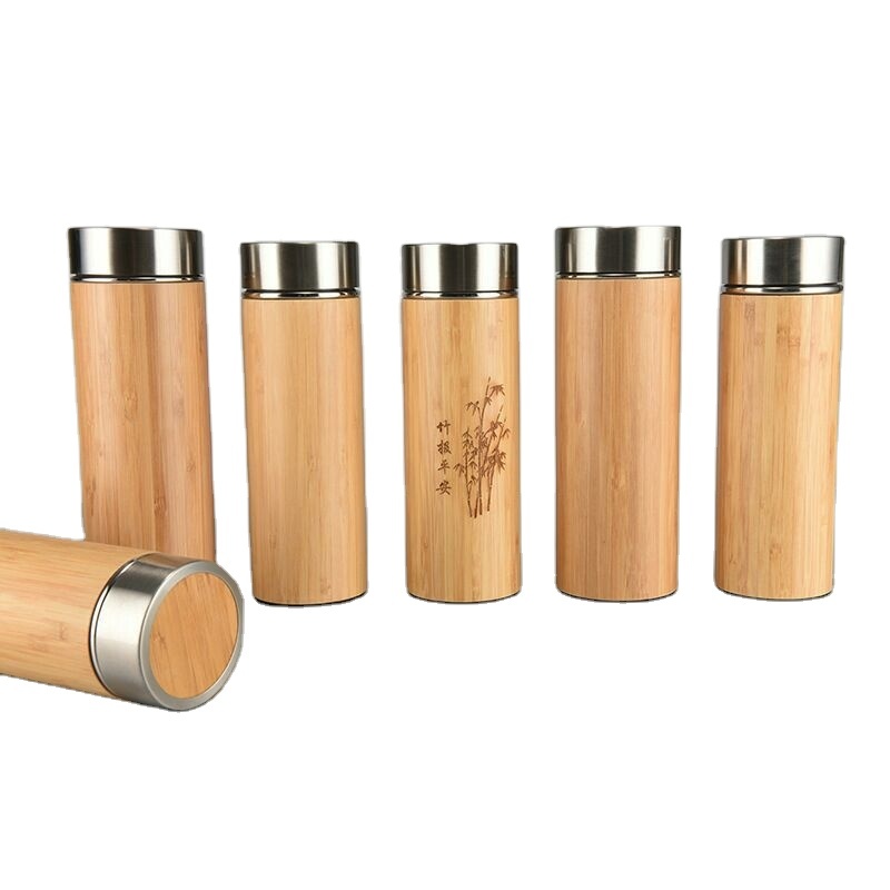 500ML stainless steel double wall vacuum bamboo thermos bottle