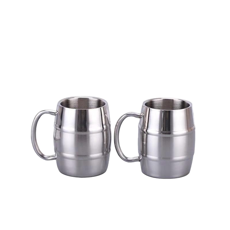 500ML double wall barrel shaped stainless steel beer cup with handle travel mug