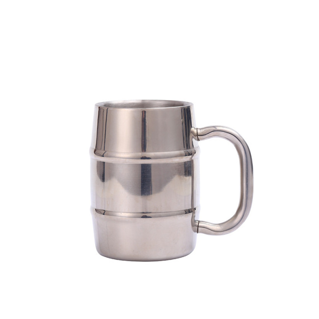 500ML double wall barrel shaped stainless steel beer cup with handle travel mug