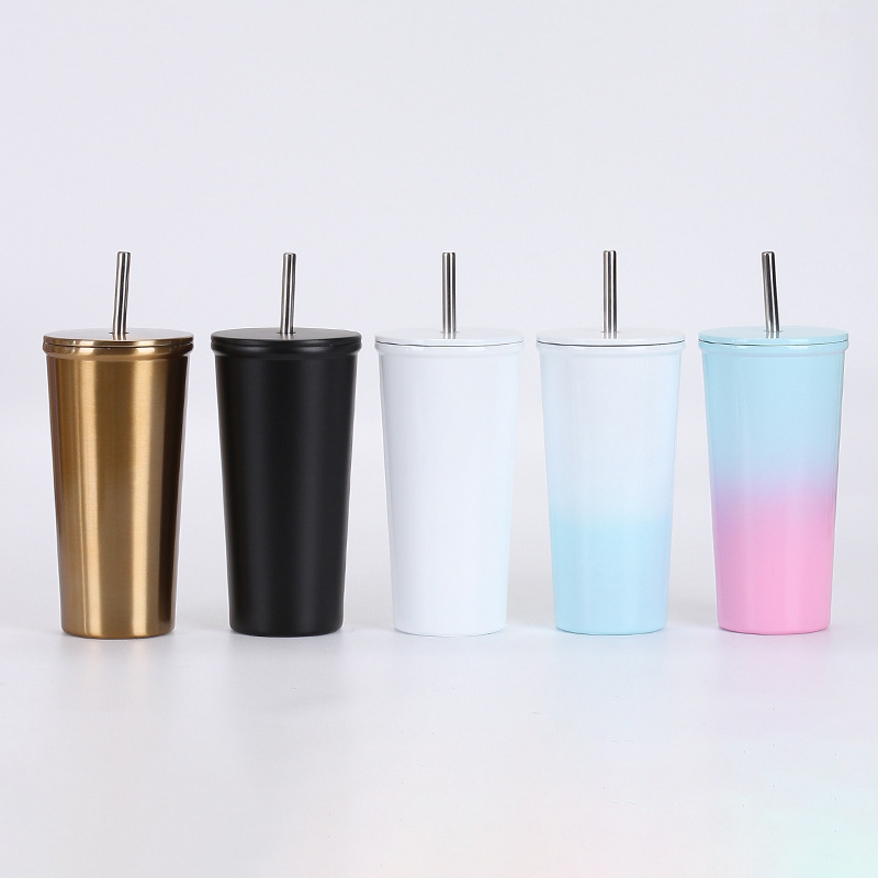 Double Wall Coffee Tumbler Wholesale Bulk Stainless Steel Sippy Cup with Lid and Straw