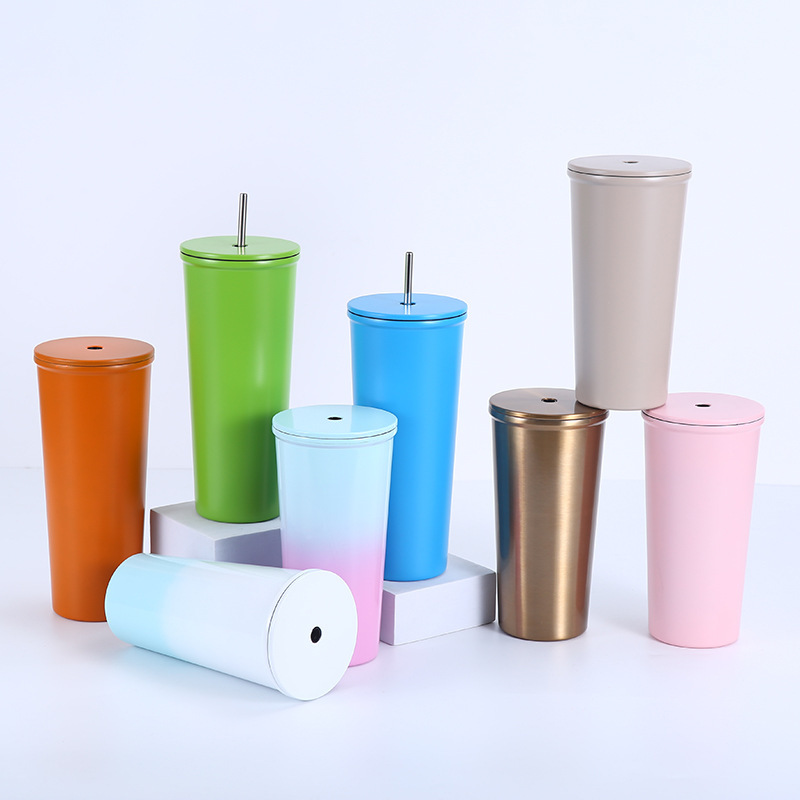 Double Wall Coffee Tumbler Wholesale Bulk Stainless Steel Sippy Cup with Lid and Straw
