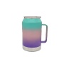 Custom large capacity tri-color gradient double-layer stainless steel insulated travel cup with handle and straw