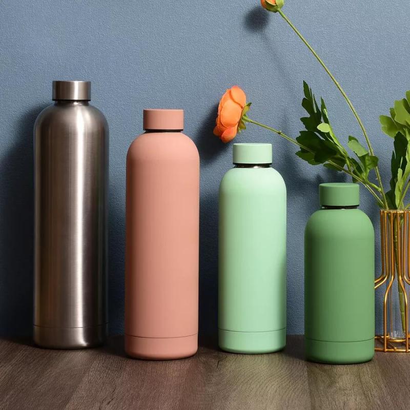 Rubber Painting Stainless Steel Double Wall Insulated Vacuum Flasks With Different Lids Thermos Water Bottle
