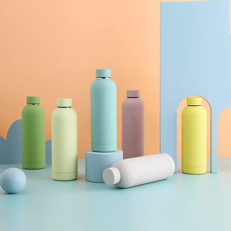 Rubber Painting Stainless Steel Double Wall Insulated Vacuum Flasks With Different Lids Thermos Water Bottle