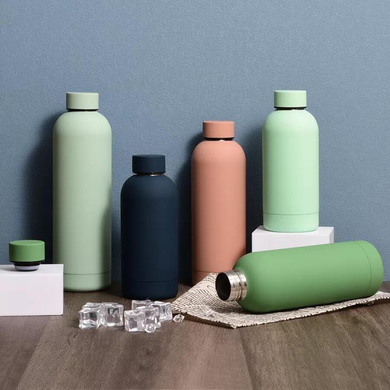 Rubber Painting Stainless Steel Double Wall Insulated Vacuum Flasks With Different Lids Thermos Water Bottle
