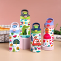 14oz Oem Carton Pattern Insulated Stainless Steel Vacuum Flask Water Bottles With Straw Lid For Kids