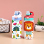 14oz Oem Carton Pattern Insulated Stainless Steel Vacuum Flask Water Bottles With Straw Lid For Kids