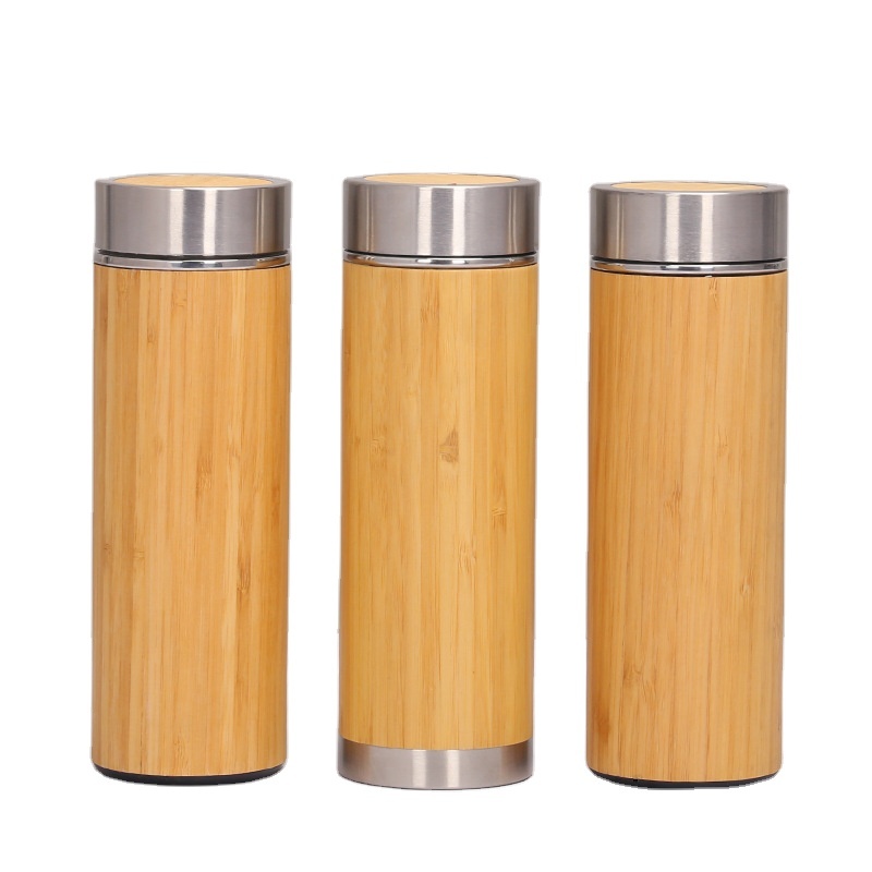 Eco-friendly Stainless Steel Bamboo Water Bottle Tea Infuser Tumbler Cups Wholesale