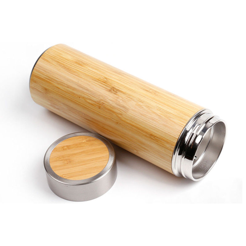 Eco-friendly Stainless Steel Bamboo Water Bottle Tea Infuser Tumbler Cups Wholesale