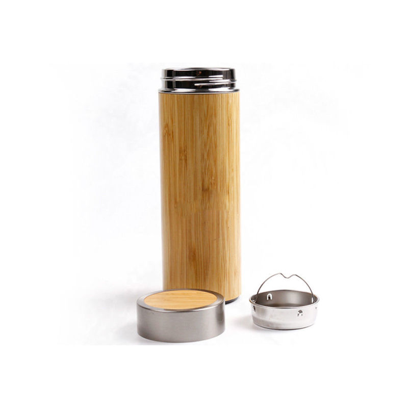 Eco-friendly Stainless Steel Bamboo Water Bottle Tea Infuser Tumbler Cups Wholesale