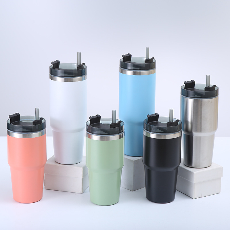 Double Wall Thermos Vacuum Insulated Flask Stainless Steel Travel Mug With Straw Lid Coffee Tumbler