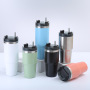 Double Wall Thermos Vacuum Insulated Flask Stainless Steel Travel Mug With Straw Lid Coffee Tumbler