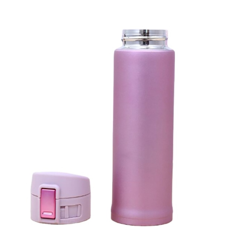 popular custom stainless steel straight flask double wall vacuum bottle large capacity sport water  thermos with button lid
