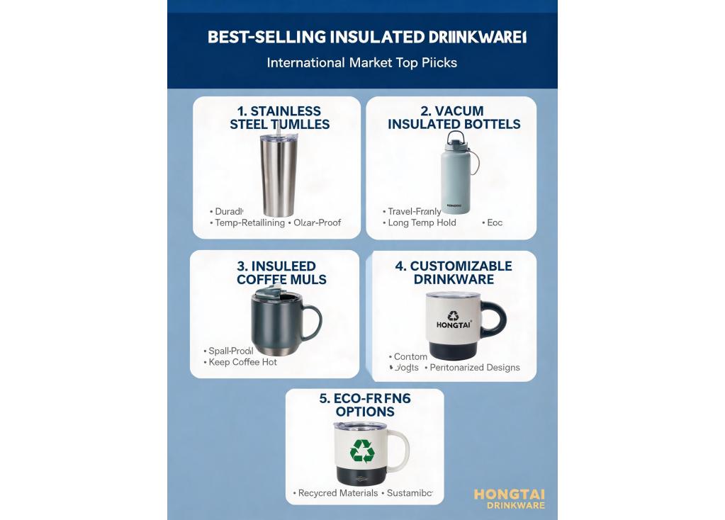 What are the current best-selling types of insulated drinkware in the international market?