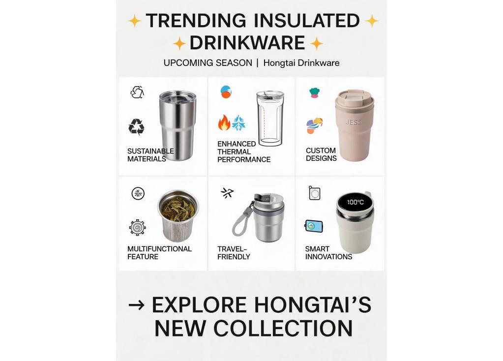 What are the current trending designs and features in the insulated drinkware market for the upcoming season?