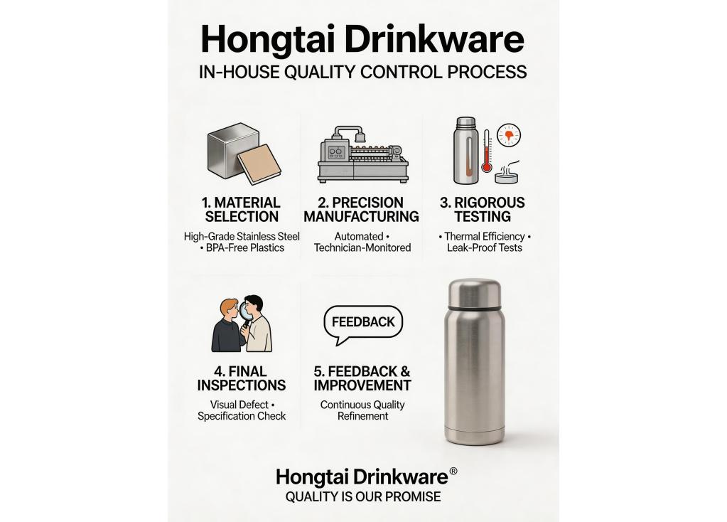 What is your in-house quality control process during the production of insulated drinkware?